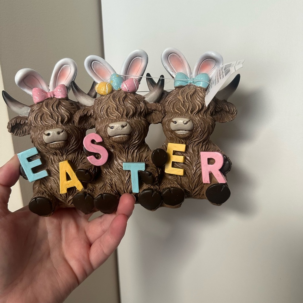 Hobby Lobby Easter Highland Cow Trio Figurine - Pastel Letters